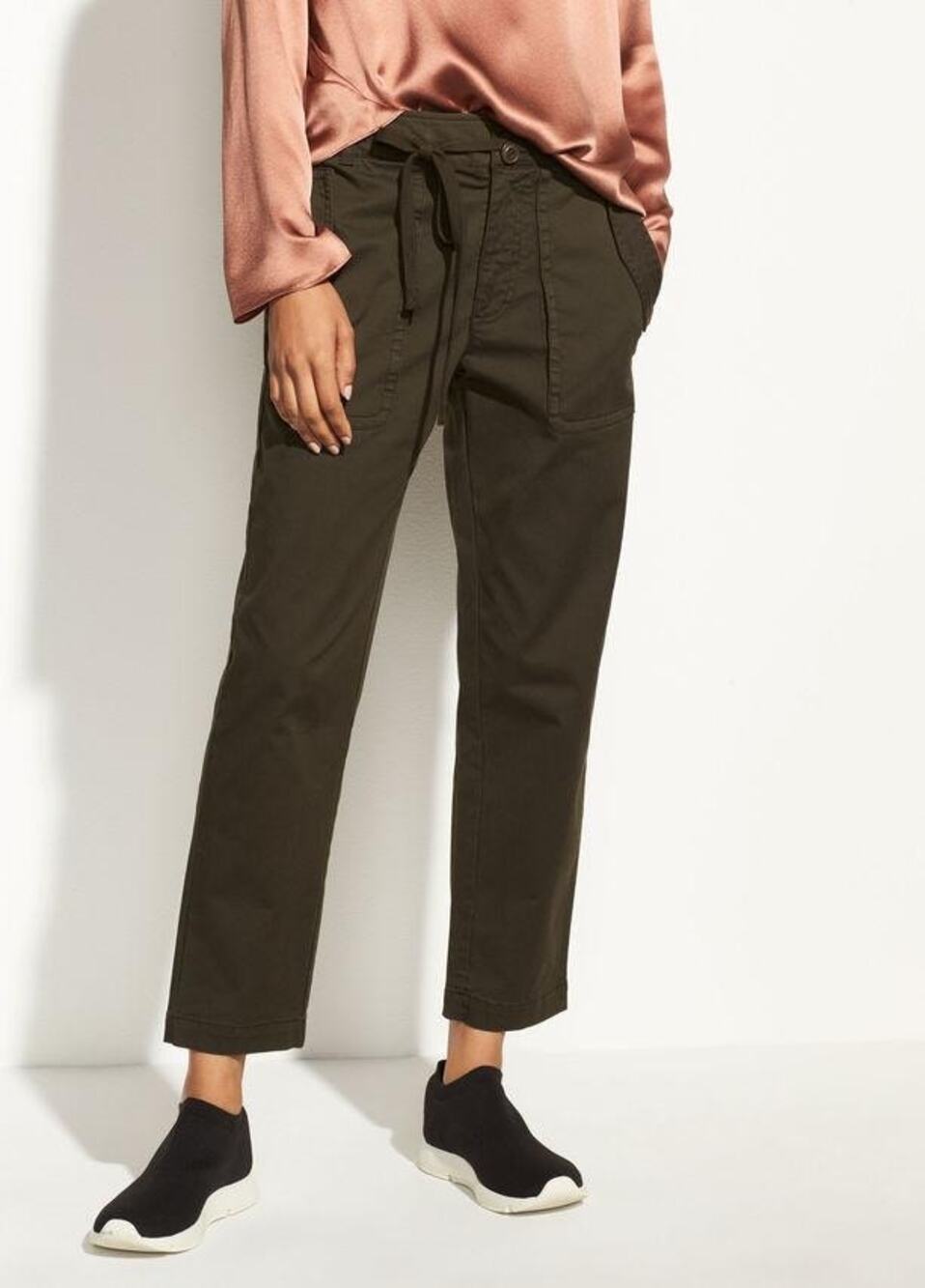 VINCE Crop Utility Pants Women’s Sz 4 Dark Laurel Green Drawstring Straight Leg